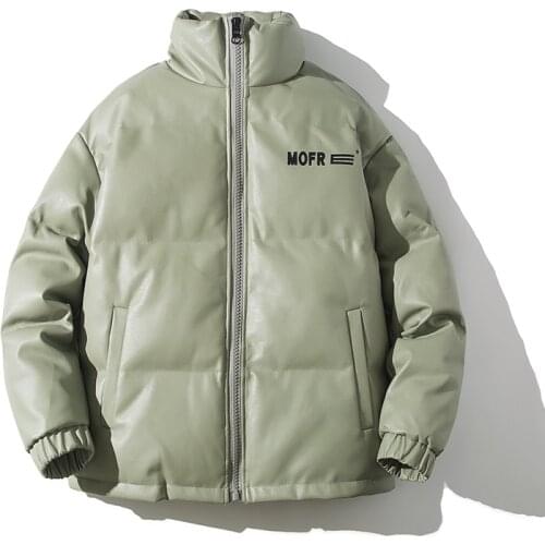 Winter Men Cotton Jacket Retro Stand Collar PU Leather Cotton Jacket Large Size Casual Loose Cotton Jacket Windproof Outwear