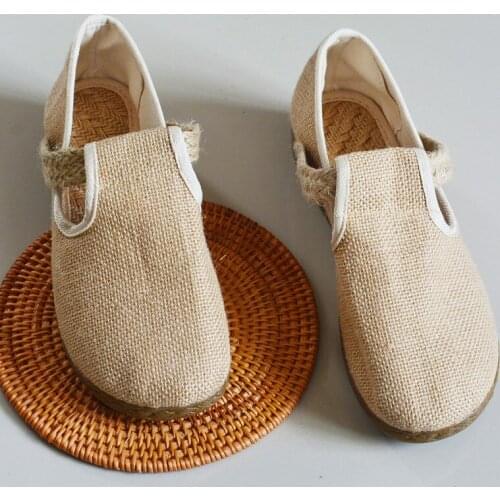 Men Women Handmade Loafers Slip On Linen Espadrilles Kungfu Tai Chi Shoes Comfortable Flats Khaki Hemp Zapatillas Sapatos