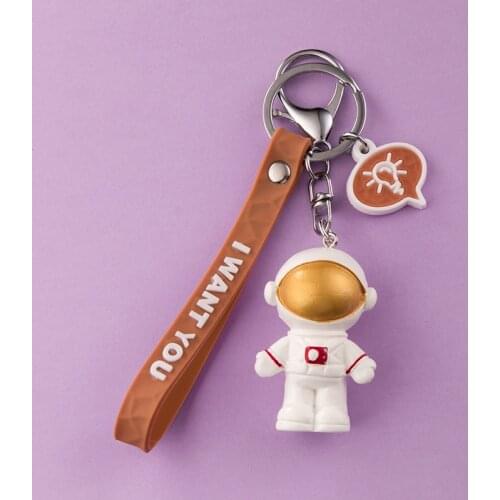 Cute Resin Space Astronaut Metal Keychain Gold Silver Blue Doll Pendant Car Bag Men Women Keyring Ornament Soft Lanyard Gift
