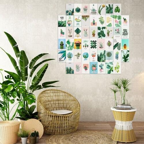 50pcs Album Cover Natural Plant Flamingo Wall Collage Kit Aesthetic Pictures Nordic Simple Pictures for Boho Room Decoration