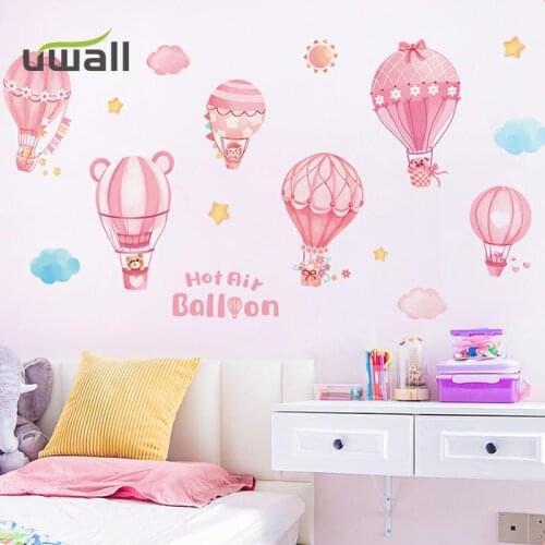 Pink Hot Air Balloon Wall Stickers Girl Bedroom Wall Decor Kids Room Decor Stickers Self-Adhesive Wall Sticker Home Decoration