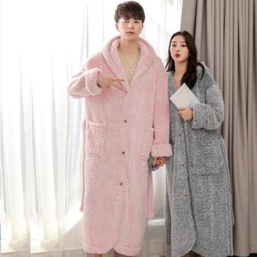 Lovers nightgown autumn robe winter sleepwear womens thickened lengthened pajamas with buttons yukata kimono gowns pijamas