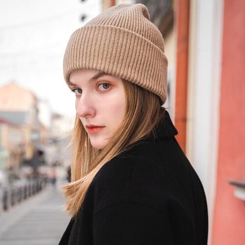 2021 New Winter Hat Real Wool Hats For Women Fashion Warm Beanie Hats Unisex Solid Men Cover Head Cap Skullies