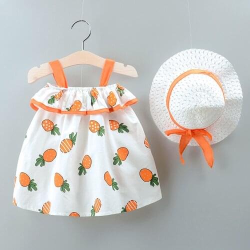 New Baby Girl Clothes Dress+Hat Beach Pineapple SOFT Casual Summer Cotton Princess Clothing Children Kids Baby Girl Dresses