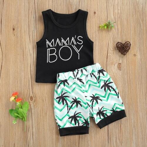 Boys Casual Two-piece Clothes Set, Black Round Collar Sleeveless Tops and Elastic Waist Shorts