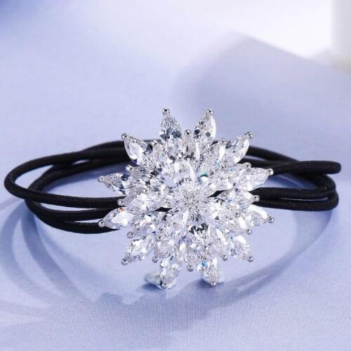High quality sun flower zircon copper blingbling black elastic hair ties haibands accessories for women girls
