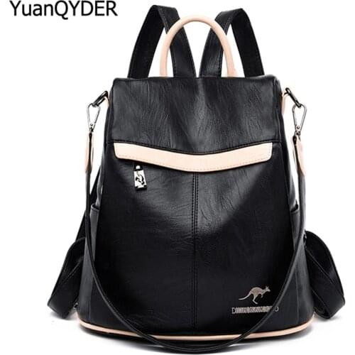 Luxury Designer Panelled Ladies Backpack High Quality Soft Leather Leather Ladies Travel Backpack Fashion Anti-theft School Bag