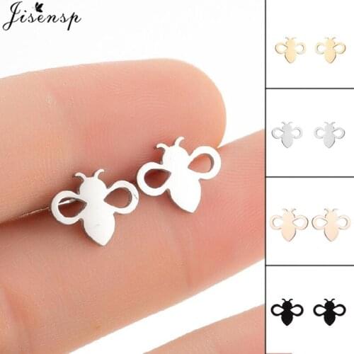 Jisensp Tiny Cute Bee Stud Earrings Lovely Animal Butterfly Stainless Steel Earring Bohemian Jewelry for Women Girls Party Gift