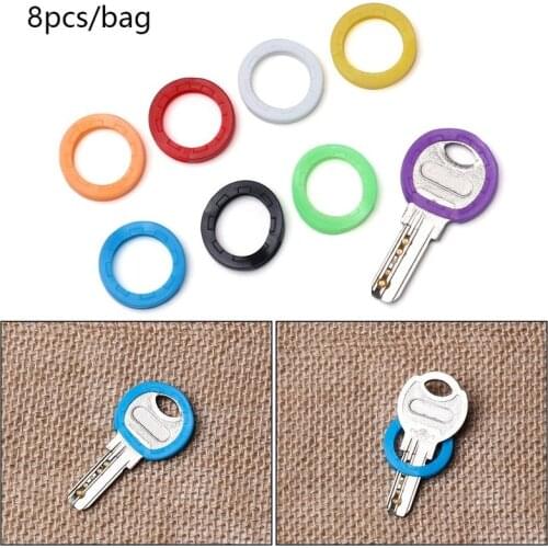 8Pcs Color Hollow Silicone Key Cap Covers Topper Key Holder Elastic Case Round Keyring Rings Key Case Bag Organizer Decoration