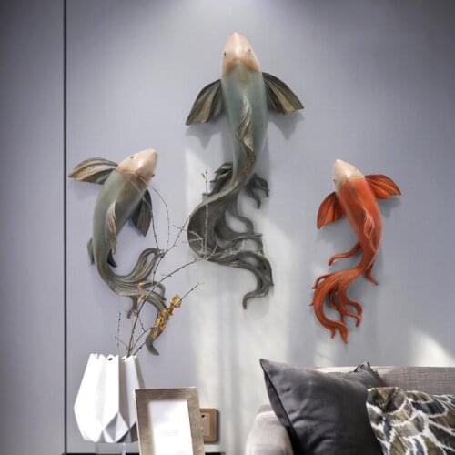 Modern Fengshui Resin Wall Hanging Fish Wall Murals Home Livingroom Sofa TV Background Crafts Hotel 3D Wall Sticker Decoration