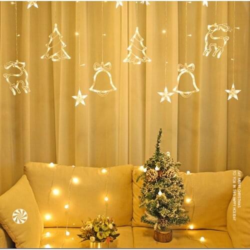 220V Christmas Tree Elk Lamp LED Garland String Lights Christmas Tree Curtain Lights Party Wedding Decoration for Home Outdoor