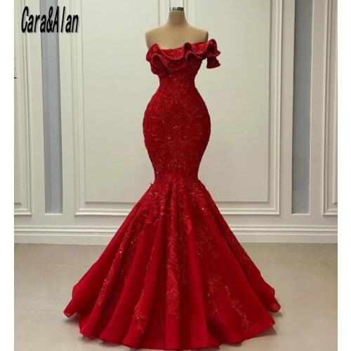 Formal Robe De Soirée De Mariage Mermaid Red Evening Dresses 2021 Applique Beading Prom Gowns for Women