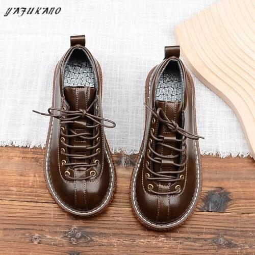 Mori Thick-Soled College British Lace-Up Martin Small Leather Shoes Big Head Doll Shoes Literary Retro Platform Flat Women Shoes