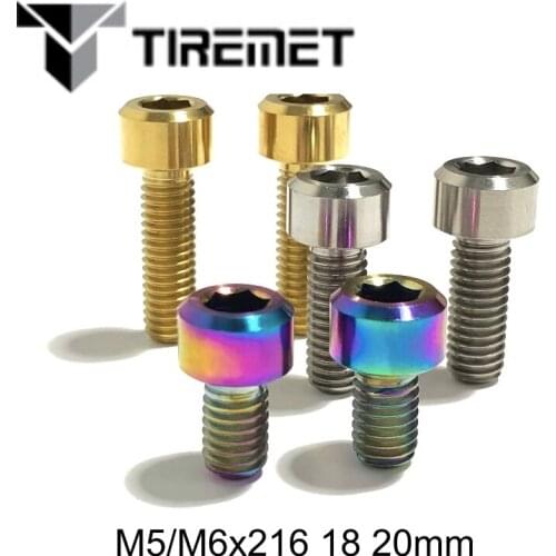 Tiremet 6Pcs Titanium Ti M5x16/18/20mm Allen Hex Tapered Head Bolts Screw For Bicycle Stem
