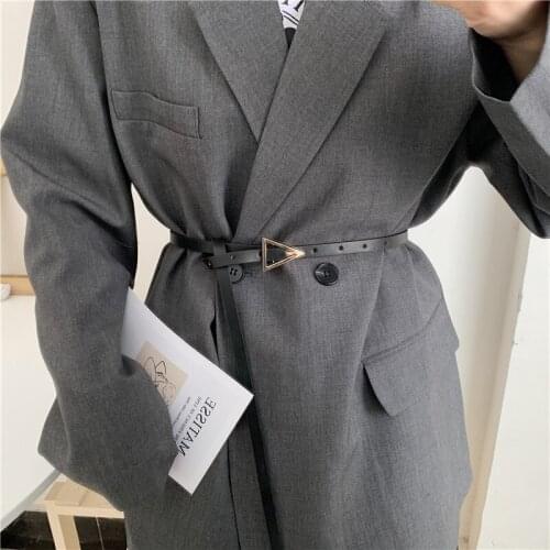 Womens Runway Fashion Triangle Buckle PU Leather Cummerbunds Female Dress Corsets Waistband Belts Decoration Narrow Belt R549