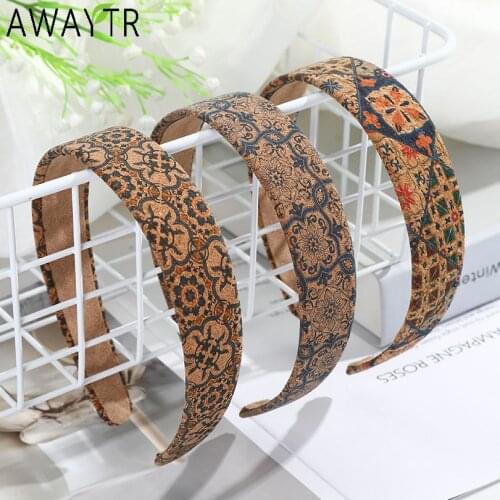 AWAYTR Retro Plaid Print Hairband Elastic Wide Headband National Style Women Hair Hoop Bands Tiara Turban Girls Hair Accessories