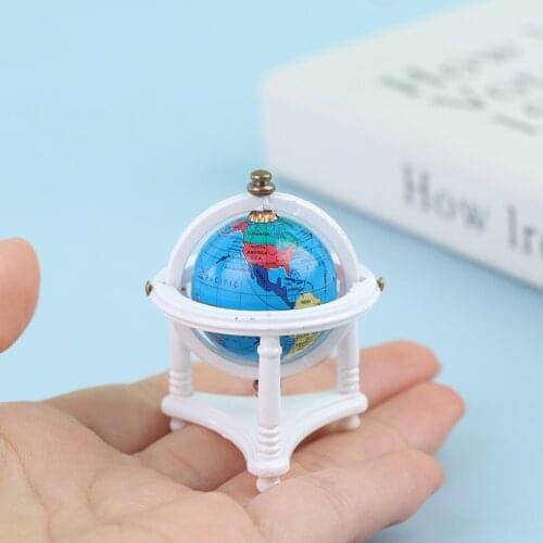 1:12 Miniature Dollhouse Dollhouse Rolling Globe With Wood Stand Study Livingroom Bedroom Reading Room Furniture Accessories