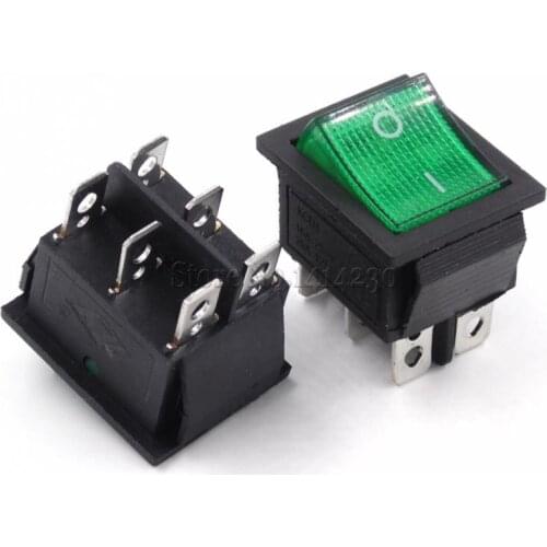 10Pcs KCD4 25x31mm Big Ship Type Switch Green 6 Pin 2 Position SPST 16A 250V 20A 125VAC ON-OFF Rocker Switch With a Green light