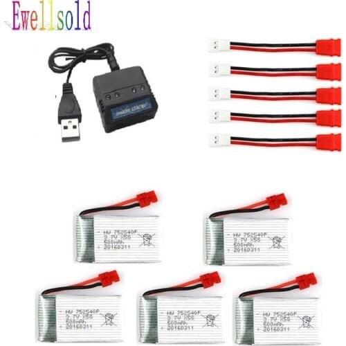 Ewellsold 5in1 3.7v 500Mah Li-polymer battery*4pcs+ 1 charger box for x5hc x5hw rc quadcopter rc drone 6pcs/lot