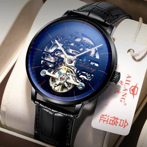AILANG Original New Mens Genuine Automatic Mechanical Watch Waterproof Fashion Trend Hollow Black Technology