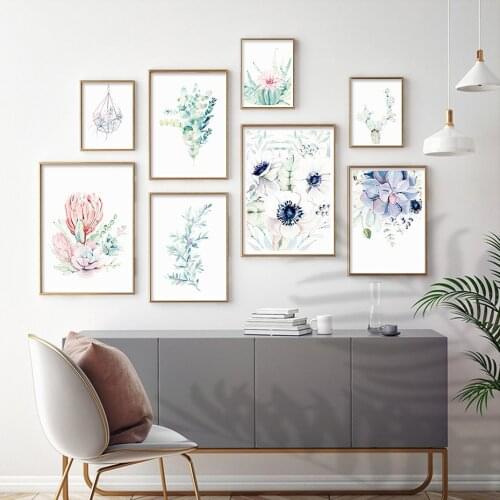 Watercolor Abstract Succulent Plants Flower Painting Poster Nordic Minimalist Pictures Art Prints Dining Living Room Wall Decor
