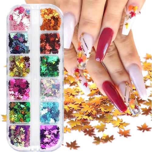Thanksgiving Nail Sequin Novelty Glitter Maple Leaf Sequin Nail Art Sequin Women DIY Nail Art Decoration for Thanksgiving Party
