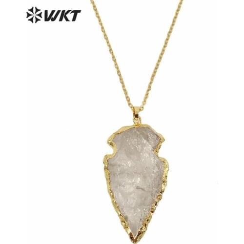 Crazy hot!Natural bright druzy necklace ,arrow heads necklace with24K gold trim on edged WT-N152
