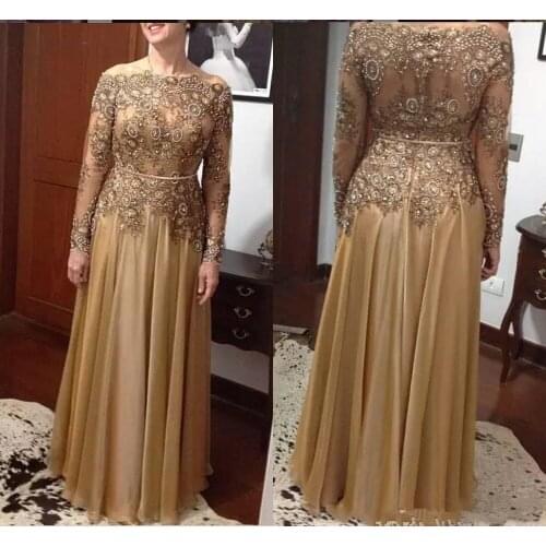 Elegant Lace Bead Mother of the Bride Dresses Plus Size Chiffon Floor-length Zipper Back Mothers Dresses Formal Evening gown
