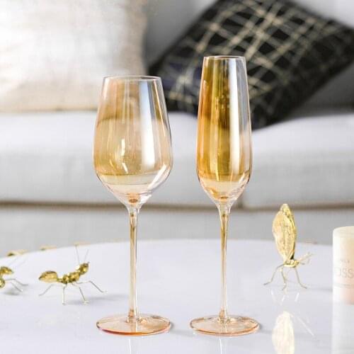 Europe Creative Amber Wine Glass Champagne Goblet Cocktail Cup Kitchen Dining Bar Party Wedding Drinkware