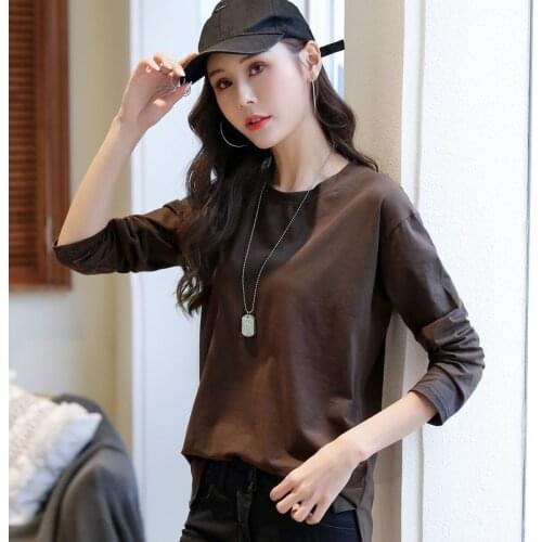 T Shirt Female Long Sleeve Spring Summer Women Clothes Womens Clothing Casual Split T-Shirts Top Cotton Tee Plus Size