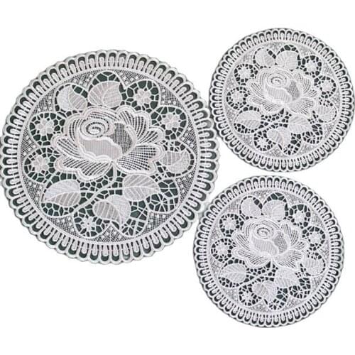 Luxury Rose Lace embroidery placemat cup coaster mug kitchen table place mat cloth dish doilies 2021 Christmas pad cookware