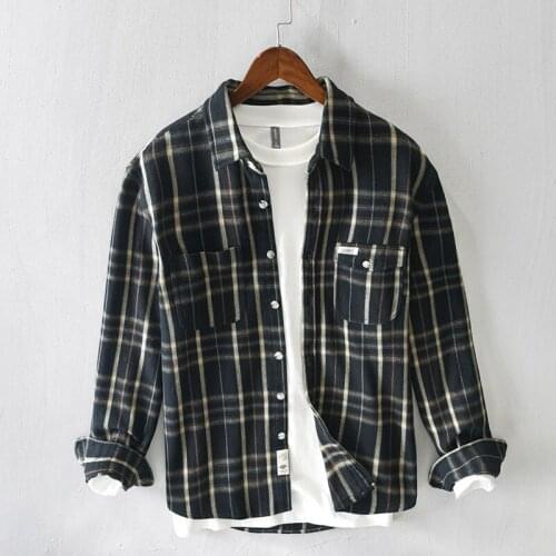 Z715 Classic Cargo Plaid Shirt For Men New Casual Daily Basic Gentlemen All-Match Slim-Fit Lapel Fashion Urban Long Sleeve Tops