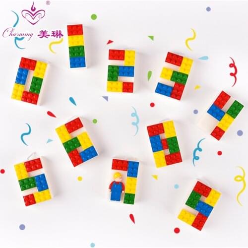 Small particle building blocks color number candles baby birthday cake decoration one year old boy dessert table party supplies