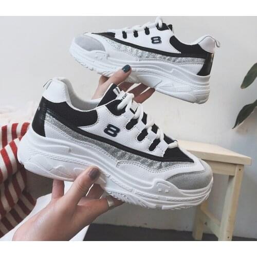 Sneaker Female Student Korean Version Ins Super Fire Thick Bottom Running Shoes Woman Sports Travel Plate Shoes Net Flat