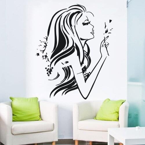 Hot Fashion Girl Wall Decals Pretty Woman With Flower Sexy Female Art Vinyl Wall Sticker Home Bedroom Beautiful Decor M-76