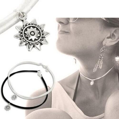 Fashion Simple Gothic Punk Sunflower Choker Adjustable Cord Double Tier Chain Rope Chain Choker Summer Festival Surfer Choker