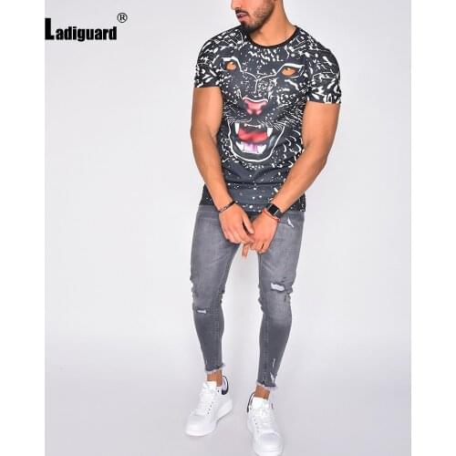 Plus SIze 3XL Mens T-shirt Wild Tiger Print Tops Sexy Men Clothing 2021 New Summer Casual Pullovers Masculinas Skinny Tees Shirt