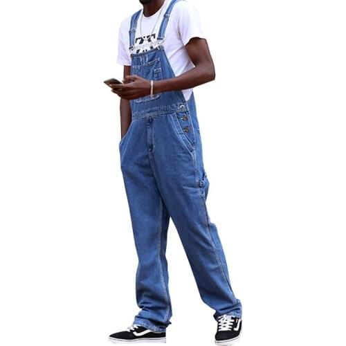 Mens Denim overalls New Blue retro High-waist Conjoined Denim overalls Mens Large size Overalls trousers
