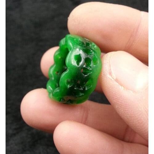 Natural jadees dry green iron dragon raw openwork carved mens ring wholesale Christmas gift