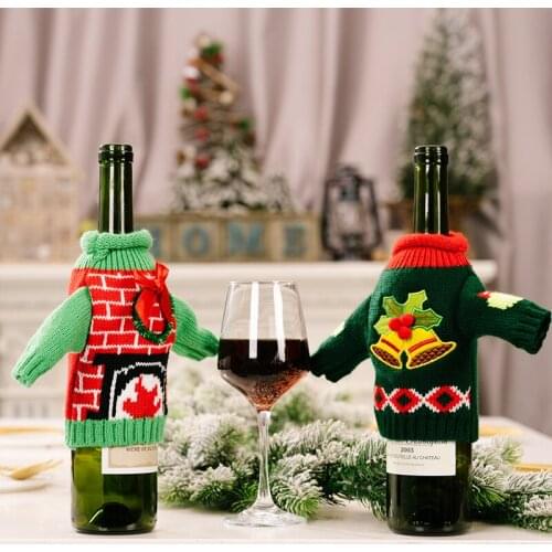 Christmas Wine Bottle Cover Set Christmas Halloween Decorations For Home Table Decor Knitting Clothe Gift Xmas New Year 2022