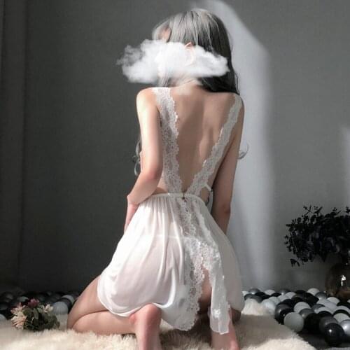 Summer Womens Sleepwear V-Neck Sexy Nightdress Casual Nightgown Comfortable Lace Pajama Solid Backless Sleepwear Robe