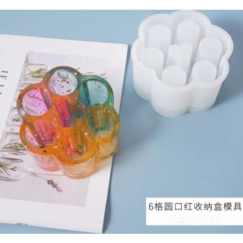 New transparent silicone mold resin 6 grid round lipstick Flowers box pendulum mold epoxy resin storage box mold