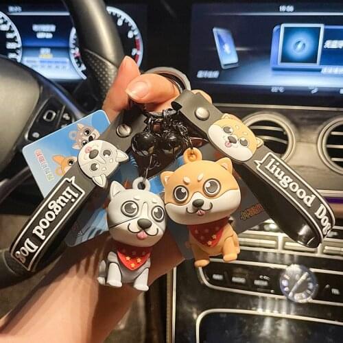 Original Cute Three-Dimensional Dog Family Car Keychain For Men And Women Creative Cartoon Bag Pendant Couple Friend Gif