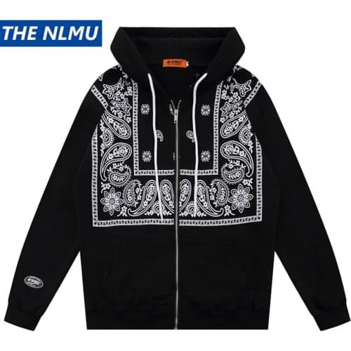 2021 Autumn Vintage Zipper Hoodies and Sweatshirts Men Hip Hop Loose Bandan Hoodie Streetwear Casual Cotton Tops Oversized WE272