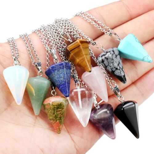 Small Size Reiki Pendulum Natural Stone Amulet Healing Tiger Eye Crystal Pendant Meditation Hexagonal Pendulums for Men Women