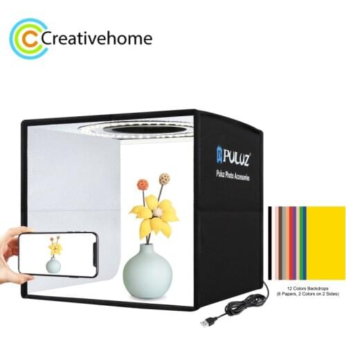 PULUZ 25cm Folding Softbox Photo Studio Portable LED Photobox Ring Light Box Lightbox with 12 Colors Photo Background