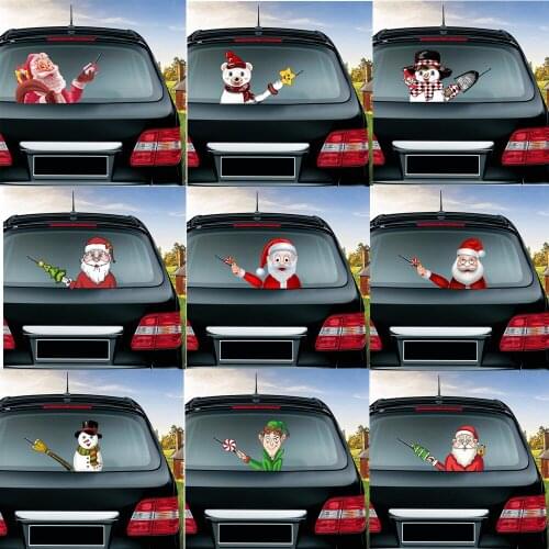 Christmas Santa Claus & Snowman Sticker For Car Rear Window Wiper Stickers Voiture Funny Rear Windshield Decals Auto Decorations