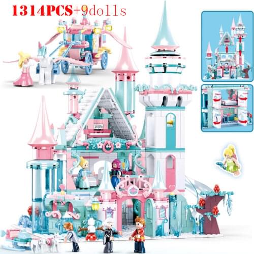 Snow Queen Magic World Building Blocks Girl Friends Palace Ice Castle Princess Figures City Bricks Toys For Children Kids Gifts
