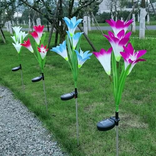 Solar Lights Garden Decoration LED Solar Lamp White Light 4PCS Lily Flowers Christmas Outdoor Lighting Waterproof Solar Light