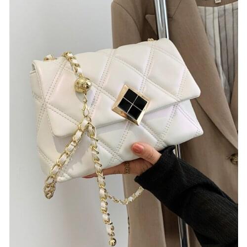 Chain PU Leather Crossbody Bags For Women 2021 Embroidery Thread Luxury Handbags Women Bags Designer Shoulder Cross Body Bag